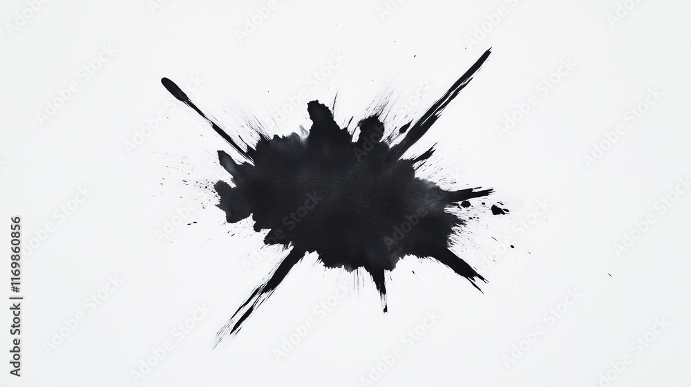 Poster black ink explosion on white canvas creating dynamic abstract art perfect for modern minimalist desi