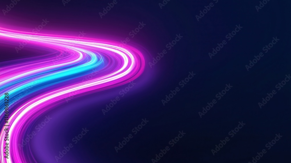 Poster vivid neon light trails in dynamic long exposure capture illuminating dark background with vibrant c