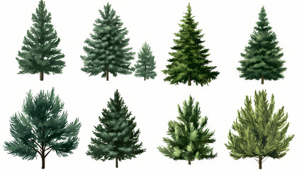 Fototapeta premium Set of conifer tree groups isolated on transparent background. Evergreen. Illustration