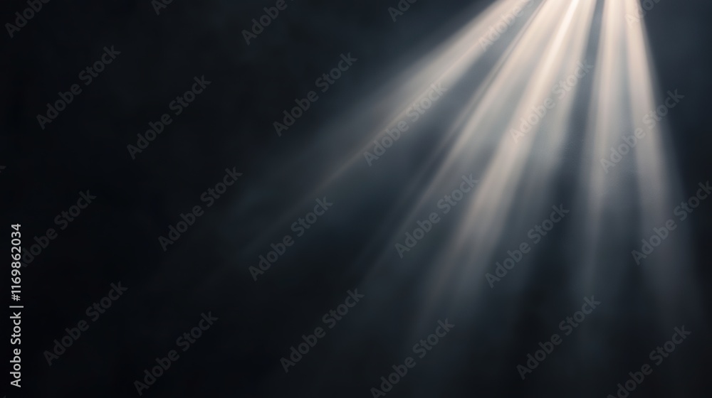 Poster illuminated rays of light in dark background for photography and design concepts in modern media