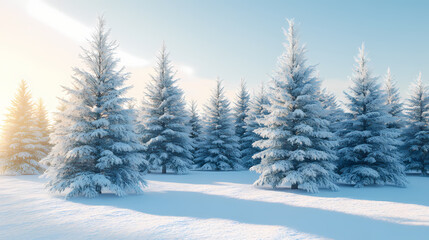 Obraz premium Snow-covered evergreen trees in a winter landscape. Evergreen. Illustration