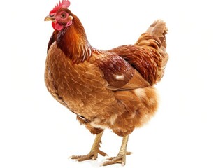 Fototapeta premium Rooster standing upright, showing comb and wattle prominently.