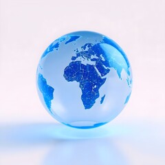 a technology and internet concept An abstract light blue hologram of the world in a glass sphere on a blur Abstract digital globe with global network connections on a white background, 