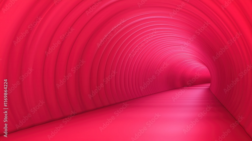 Poster futuristic endless red tunnel background with vibrant abstract curved design and dynamic lighting fo