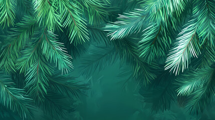 Fir branches green needle abstract background christmas texture. horizontal composition, banner. Evergreen. Illustration