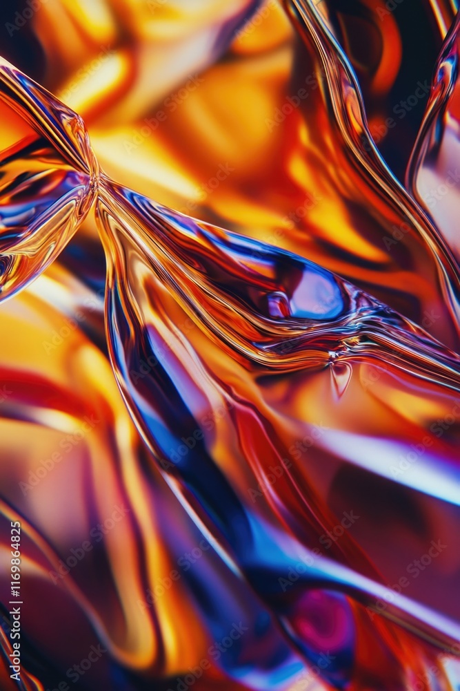 Poster motion blurred swirl of colors and light on reflective surface creating an abstract, dynamic flow ef