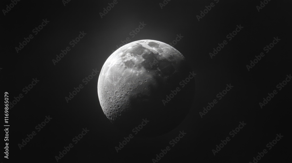 Poster close up of the moon in the night sky. the moon is the only light source in the image