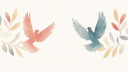 Fototapeta premium International Day of Peace Abstract with Doves and Olive Branches in Soft Pastel Colors for Tranquility and Unity