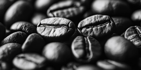 Black coffee beans ready for brewing. Rich and robust coffee flavor.