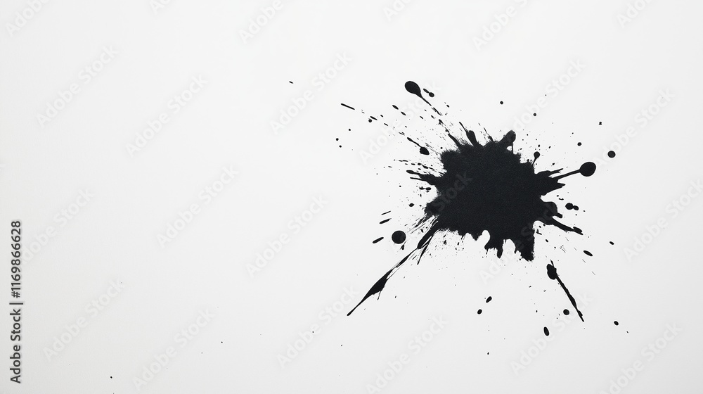 Poster black ink splatters on white background showcasing minimalist monochrome design for modern art proje