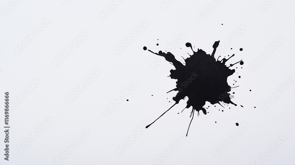 Poster abstract minimalist ink splatters on white background in monochrome tones emphasizing texture and ba
