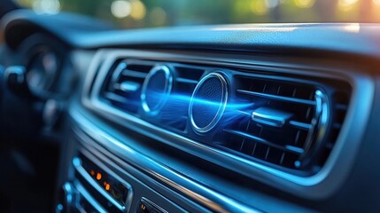 Close-up of a car's air vent and controls.