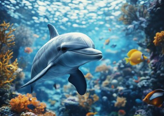 Imagine a graceful dolphin gliding effortlessly through the crystal-clear waters of a vibrant coral reef