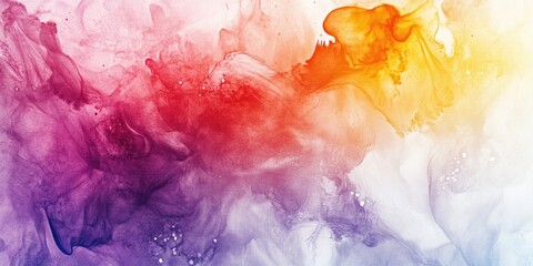 Fototapeta premium Purple, red and yellow paint splatters on a white canvas creating an abstract design