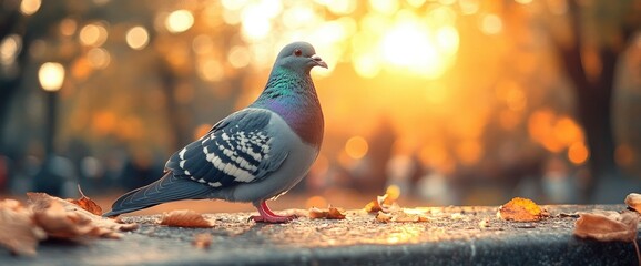 Peaceful Pigeon in Autumn Sunset