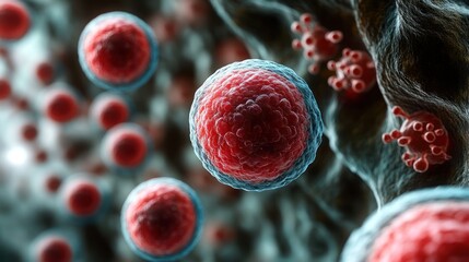 Naklejka premium Microscopic view of cells and biological structures.