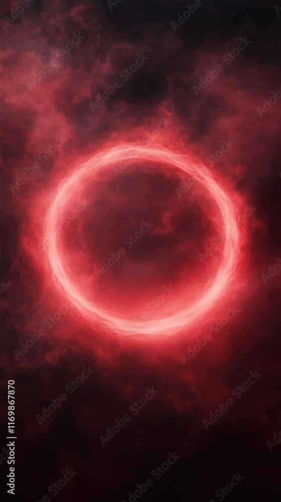 Poster abstract red plasma ring against dark background with smoky texture in 3d animation for futuristic a