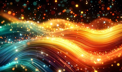 Fototapeta premium Abstract colorful glowing wave with particles.