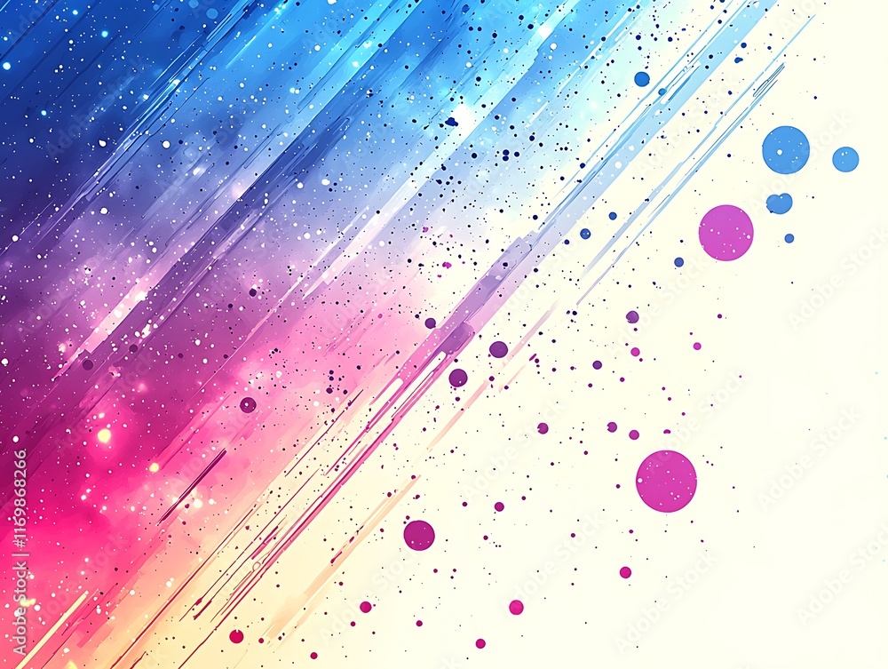 Poster abstract colorful background with diagonal lines, sparkles, and circles.