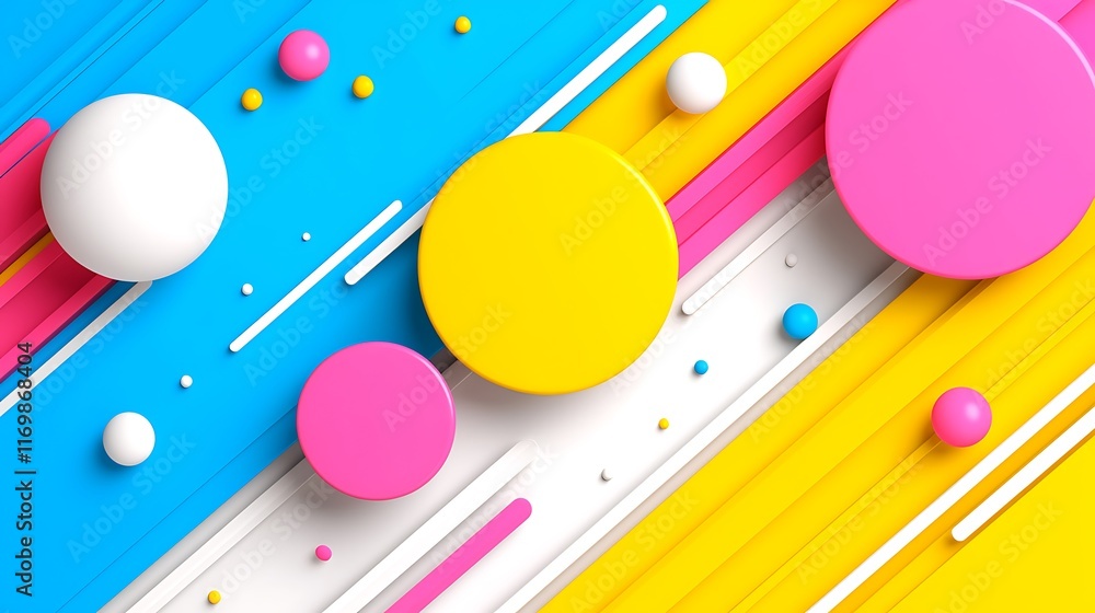 Poster abstract colorful background with spheres and stripes.