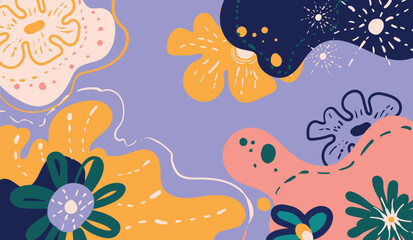 Design banner frame flower Spring background with beautiful. flower background for design. Colorful background with tropical plants. Place for your text.