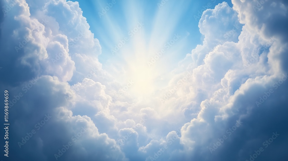 Aufkleber sun rays breaking through dramatic clouds creating a serene and inspirational sky scene ideal for na