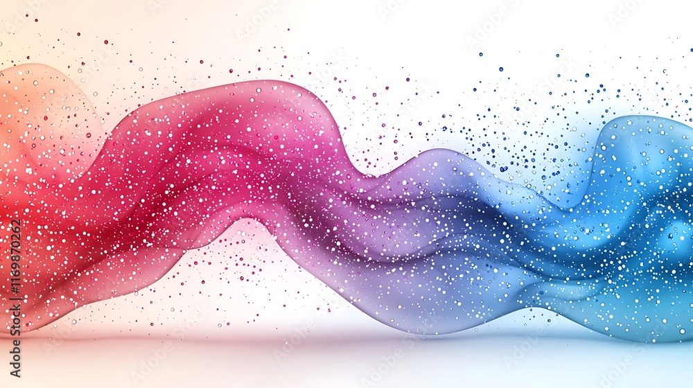 Poster abstract colorful flowing wave with glitter particles.