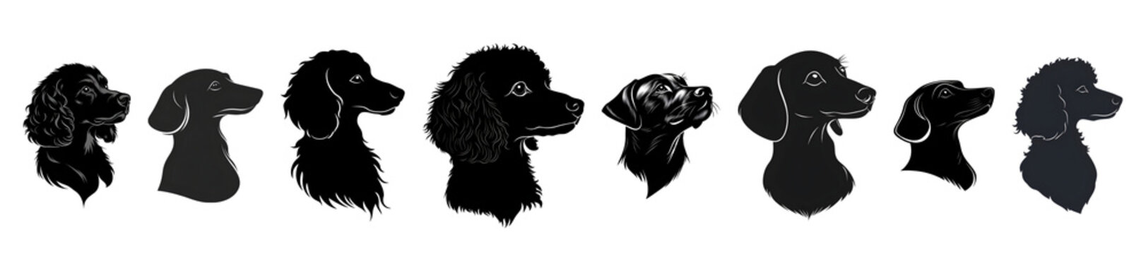 Various dog silhouettes showcasing different breeds and fur types.