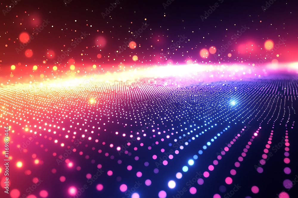 Poster abstract colorful glowing particle background.