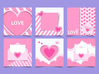 Fototapeta premium Set of cards for Valentine's Day. Modern abstract design with hearts. Design of advertising templates with copy space for text,