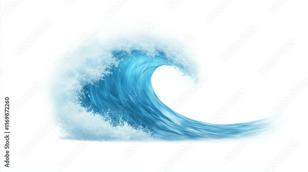 Poster dynamic water wave splashing on white background with captivating blue curl and dramatic motion for 