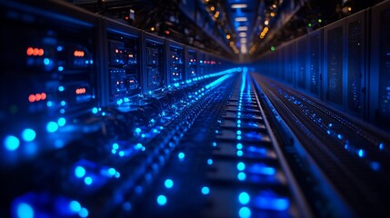 Obraz premium Illuminated Server Room Data Center Network Infrastructure
