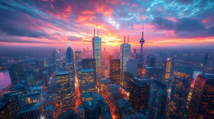 Obraz premium Stunning sunset over toronto skyline urban landscape photography