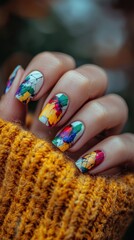 Naklejka premium Colorful Autumn Nail Art with Cozy Sweater
