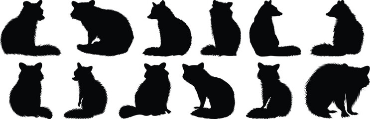 Raccoon silhouette set vector design big pack of animal illustration and icon