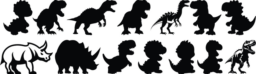 Dinosaur silhouettes set, prehistoric pack of vector silhouette design, isolated background © FutureFFX