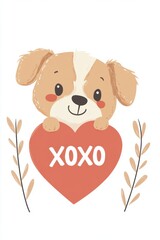 Fototapeta premium Valentine’s Day greeting card design with cute dog and text.