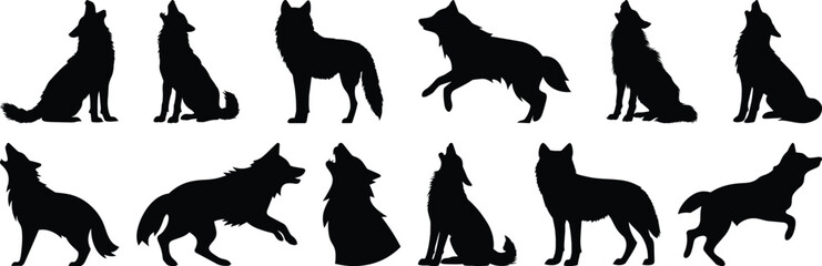 Wolf silhouette set vector design big pack of animal illustration and icon