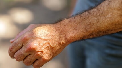 Fototapeta premium Close-up of a Man's Hand, Showing Age and Texture