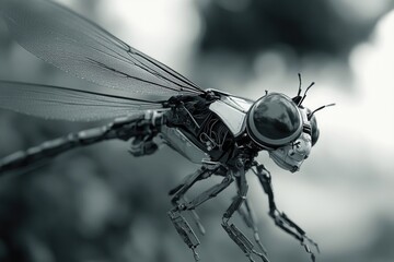 Fototapeta premium Cybernetic bug with robotic parts, on gray background.