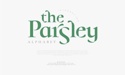 Parsley typography beauty fashion elegant minimalist serif italic fonts decorative wedding vintage retro logos. Minimal luxury font alphabet logo. Vector illustration