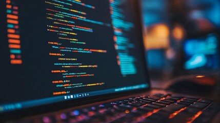 Obraz premium Night Coding Session: Immersed in Lines of Code