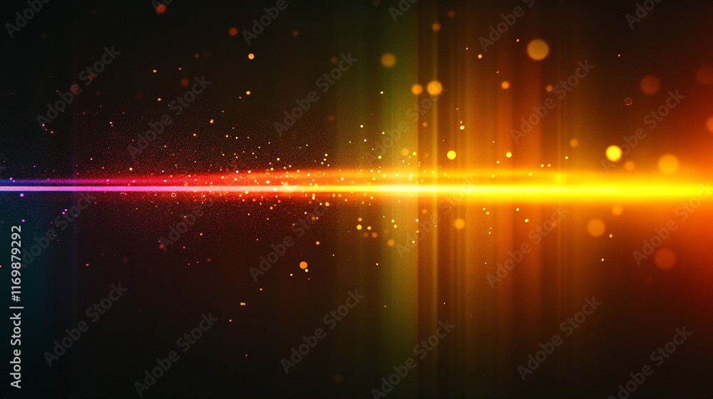 Poster blur colorful warm rainbow light leaks on black background with dust texture creating a defocused ab