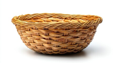 Empty wicker basket isolated on white background.