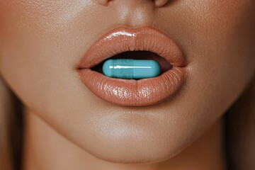 Naklejka premium Close-Up of Stylish Lips with Capsule