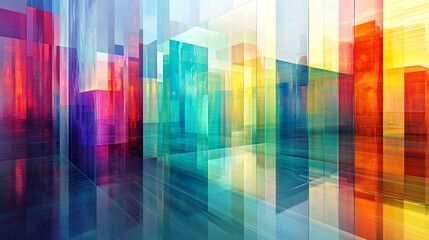 Cityscape with Glass Buildings and various mixed colors, Vibrant neon light hallway with colorful lighting, construction Building with Gradient Color and neon light effected glass.