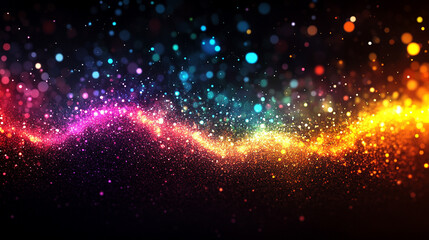 Fototapeta premium Blur colorful warm rainbow light leaks on black background with dust texture creating a defocused abstract retro film analog effect perfect for overlay or screen filter use