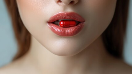 Close-Up of Woman Holding Red Capsule