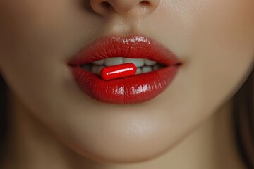 Fototapeta premium Bold Red Lips with Capsule Accent