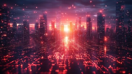 Neon Cityscape: A futuristic digital metropolis at night, glowing with vibrant energy.